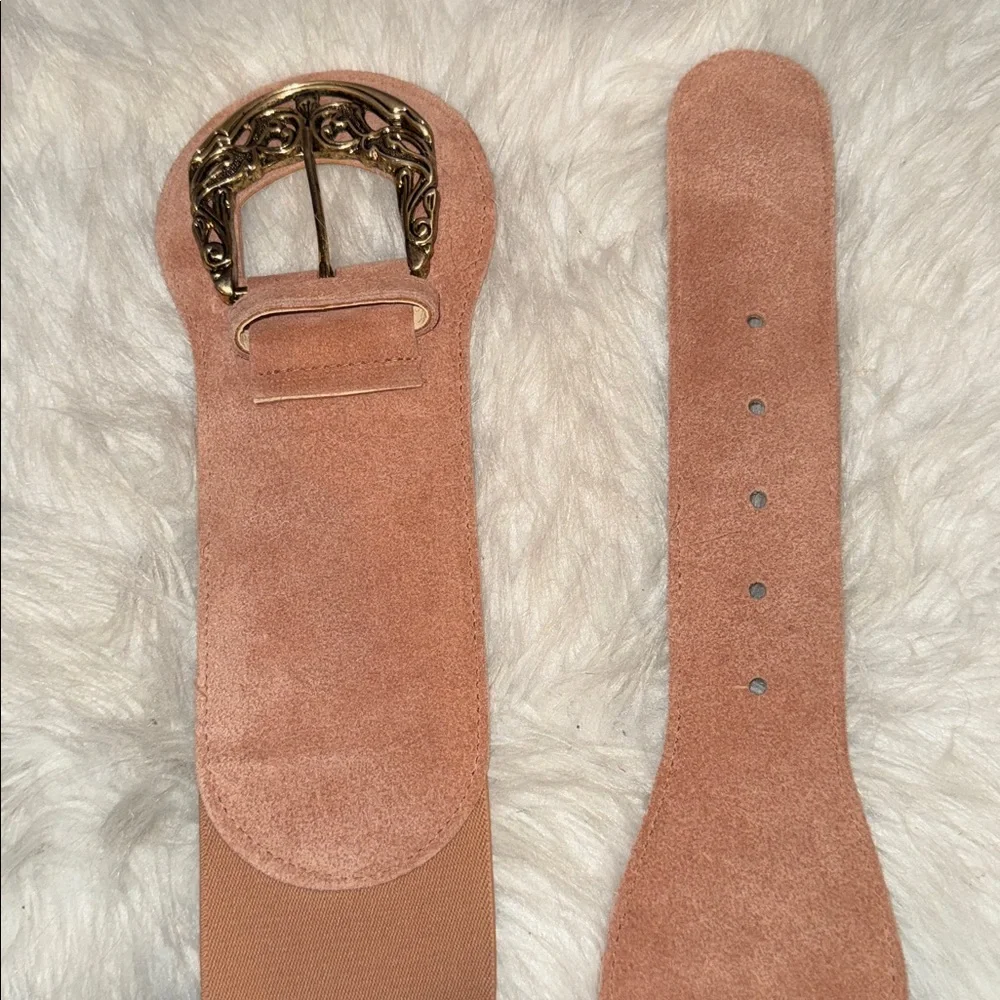 Dusty Rose vintage pink statement wide belt ornate buckle S soft girl Balletcore